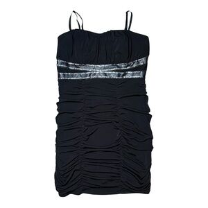 Y2K Black Ruched Mini Dress w/ Sequin Waistband